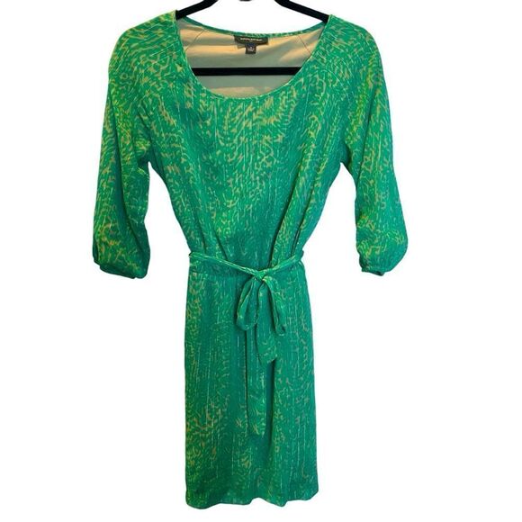 Banana Republic Factory Dress GreenTan Print Mid Length Size 4 - Picture 1 of 10